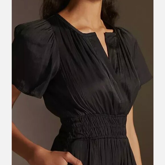 Anthropologie Somerset Satin Maxi Silky Flowy Black Tiered Dress Size XS New - Picture 3 of 3